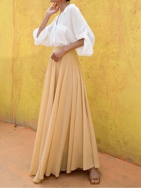 Chicwish Timeless Favorite Chiffon Boho Chic Flowy Maxi Skirt In Light Tan S